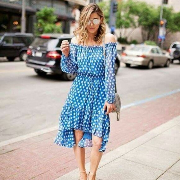 Diane von Furstenberg DVF Camila Two Hi-Low Silk Chiffon Dot Batik Dress, Size 8 - Picture 3 of 15